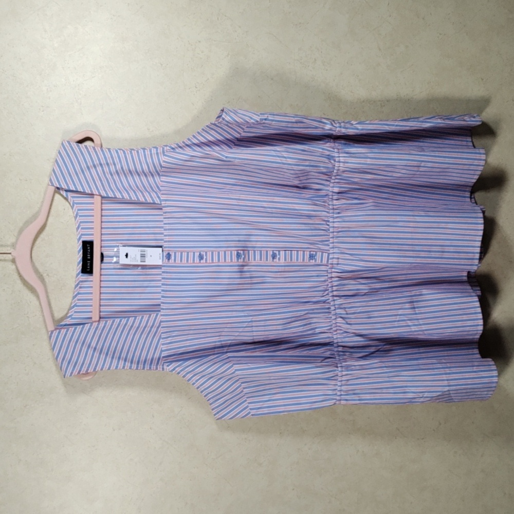 6190 Lane Bryant red, white & blue striped sleeveless blouse 28 NWT